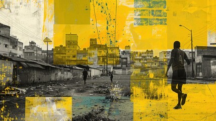 Brazilian Street Football in Periferia Art Collage

