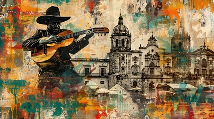 Mariachi Music and Tequila Festival in Guadalajara Art Collage

