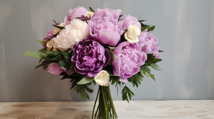 Mixed Purple and Cream Peony Bouquet