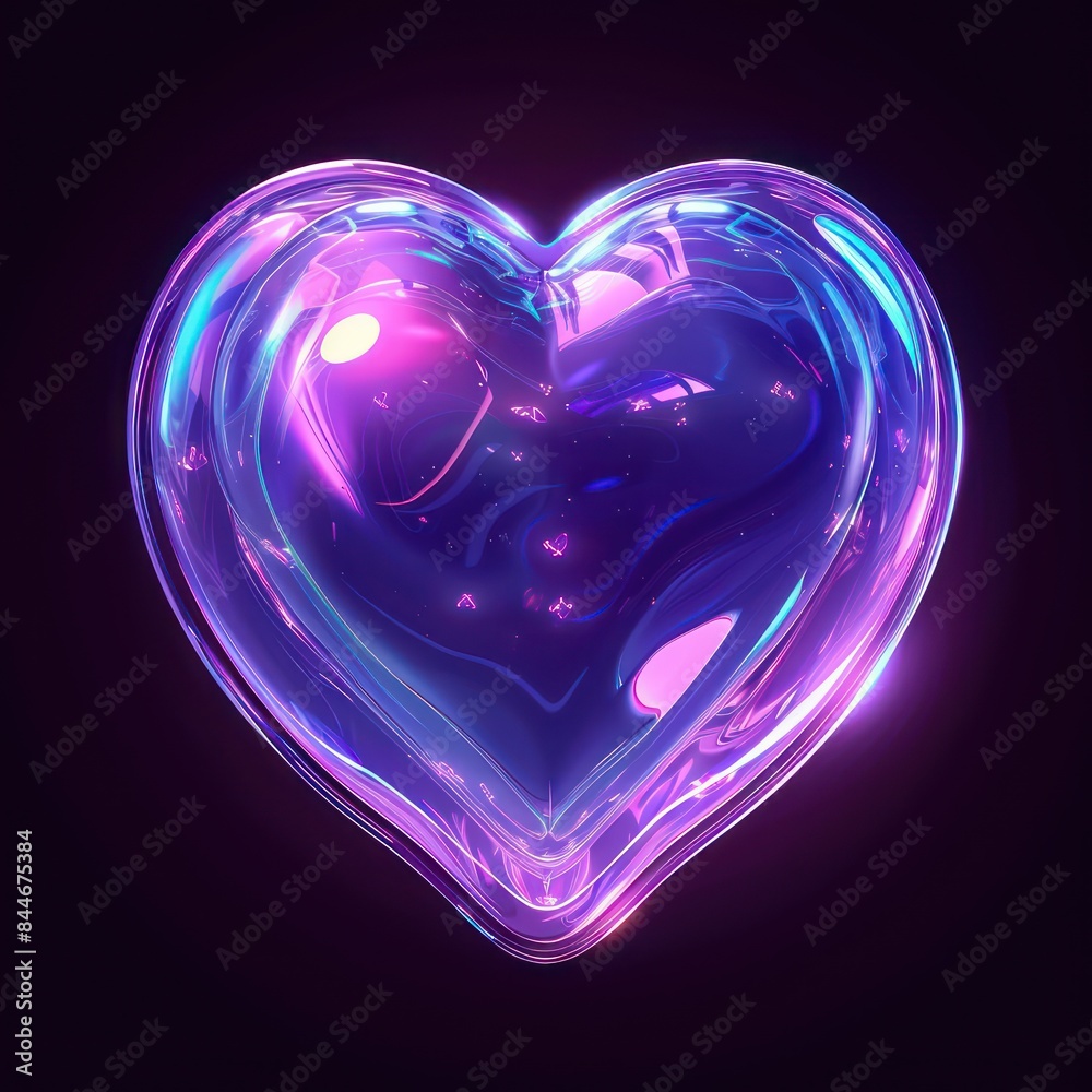 Wall mural heart icon emits a radiant glow, illuminating the color background with its luminous effect