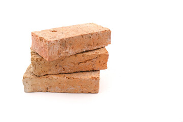 Solid clay bricks used for construction,Old red brick isolated on white background.