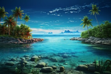 Azure Tropical island sea. Ocean paradise summer. Generate Ai