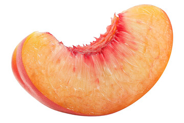 Close-up of a juicy peach slice with vibrant colors and detailed textures, perfect for culinary, nutrition, and healthy eating concepts.
