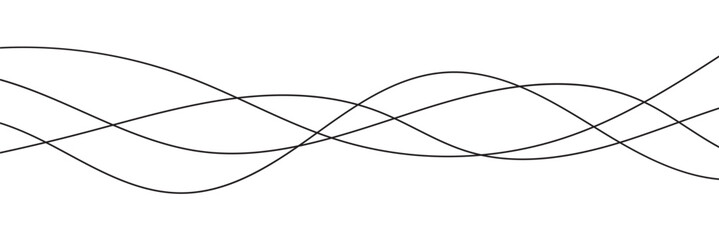Abstract Wavy Line. Wavy line horizontal divider outline minimalist art. Thin line wavy abstract vector background. Curve wave seamless pattern. Line art striped graphic template. On white background.