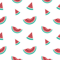 Obraz premium Ice cream seamless pattern. Colorful summer seamless pattern with tropical fruits, ice cream, leaves, Toucan, Flamingo, Flowers, and summer icons Memphis style. Summer seamless vector illustration.