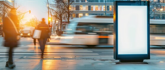 white street billboard poster lightbox stand mockup is set against an urban city background, ideal for showcasing advertising in a dynamic environment