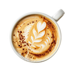 Perfect cup of cappuccino isolated on transparent or white background. Top view