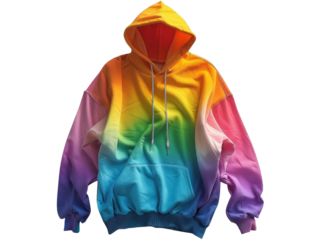 Vibrant multicolored hoodie with gradient design. Ideal for casual wear and street fashion. Comfortable and stylish clothing option.