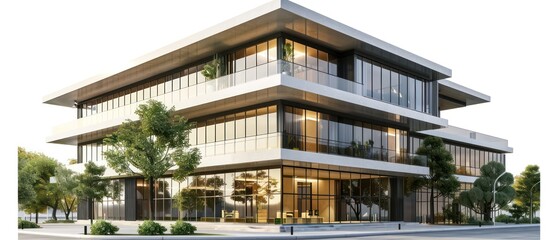 Obraz premium modern office building stands against a pristine white background, epitomizing sleek sophistication and professionalism