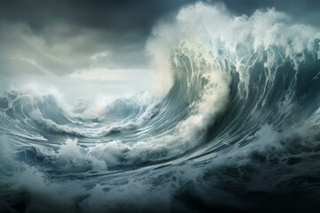 Swift Tsunami sea city waves marine. View dramatic ocean natural climate disaster. Generate Ai