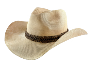 High-quality image of a traditional straw cowboy hat with a braided band, perfect for western, country, or rustic-themed projects and designs.