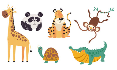 Obraz premium Jungle animals characters isolated set design element flat vector collection