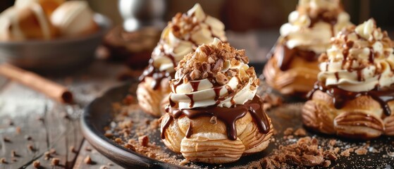 Profiteroles topped with indulgent mocha meringue, a delightful finale to any meal