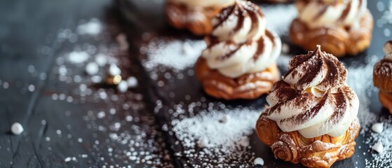 Profiteroles topped with indulgent mocha meringue, a delightful finale to any meal