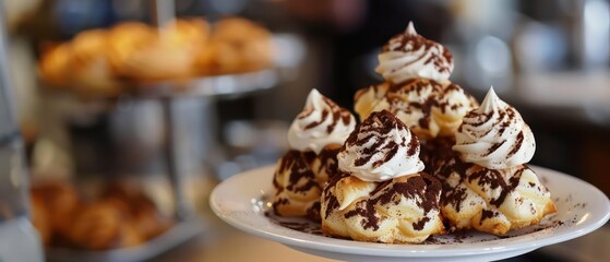 Profiteroles topped with indulgent mocha meringue, a delightful finale to any meal