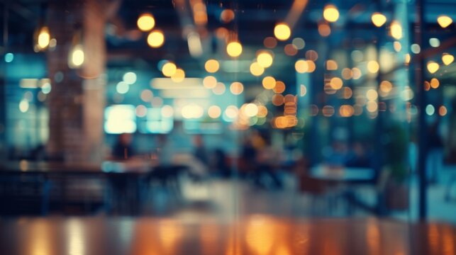 An unfocused view of a modern open office setting with various professionals engrossed in their work conveying the energy and productivity of a bustling coworking space. .