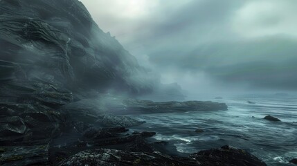 Sea mist near rocky shore - Powered by Adobe