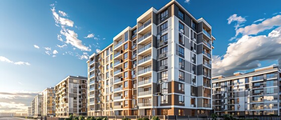 apartment tower exudes modernity and sophistication with its clean lines and high-end amenities