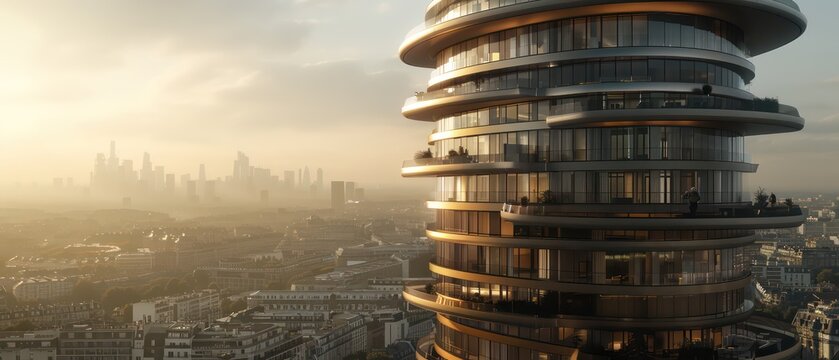 apartment tower exudes modernity and sophistication with its clean lines and high-end amenities