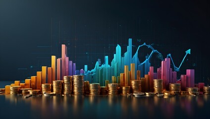 Fototapeta premium Generative AI Graph comparing savings in coins and bars, showing financial growth over time.