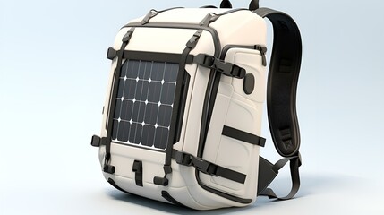 Solar powered backpack with solar panel on back, 