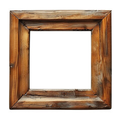 Rustic brown wooden picture frame with a square shape, perfect for artwork or photos, isolated on a white background.