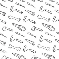 Construction tool seamless pattern in hand drawn style