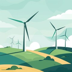 Obraz premium A vector illustration of wind turbines on a hill, representing renewable energy engineering