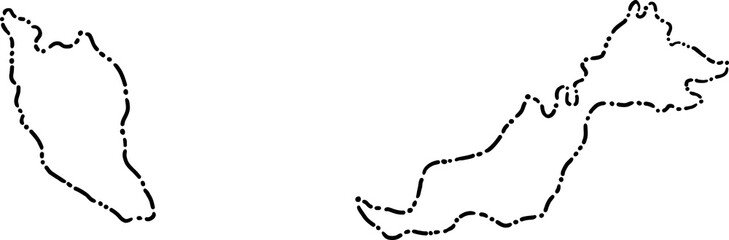 dash line doodle drawing of malaysia map.