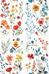 A Watercolor Garden of Delicate Blooms in Vibrant Hues