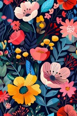 Obraz premium A Colorful Floral Symphony in Bloom on a Summer Night