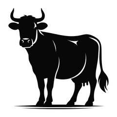 Black silhouette of domestic cow on a white background vector illustration