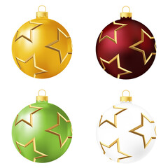 Set of yellow, red, green and white Christmas tree toy or ball