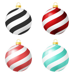 Set of black, red and turquoise Christmas tree toy or ball