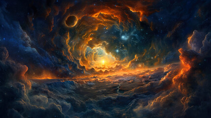 Creation. Genesis 1 – 2:4.  “Let there be light" In the beginning, God created the heavens and the earth. Stormy and swirling sky, with dark clouds parting to reveal an intense celestial light.