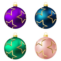 Set of purple, blue, green and red Christmas tree toy or ball