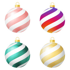 Set of red, rainbow, turquoise and yellow Christmas tree toy or ball