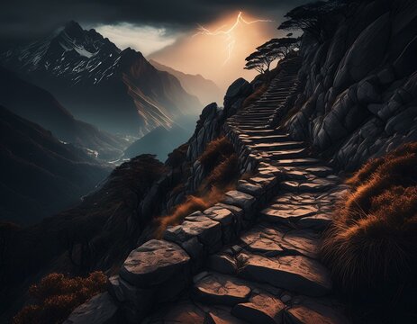 winding stone steps on a mountain