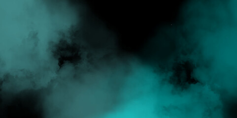 Abstract backdrop cloud of green and blue smoke on a black isolated background. Mermaid Fog or smoke color isolated background for effect, text or copy space. 