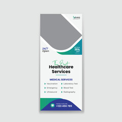 Creative healthcare Medical services and Medical roll-up banner template design. Healthcare roll-up banner template design and Hospital Promotion roll-up banner Template