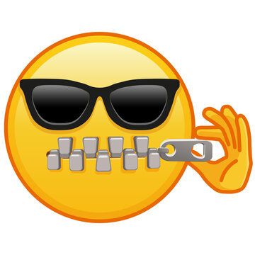 Zipper-Mouth face with sunglasses Large size of yellow emoji smile