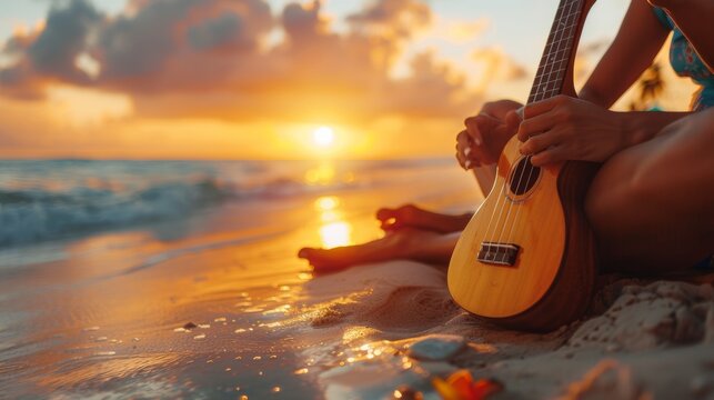 Playing Ukelele on the Beach