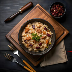 free photo top view tasty boiled rice with beans
