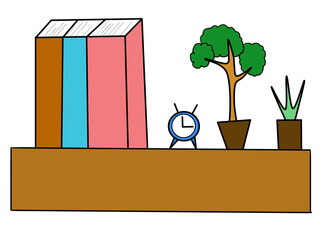 illustration of a tree and books