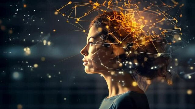 Video concept exploring the mind, self-discovery, introspection, thinking process. Woman developing her emotional intelligence.