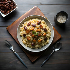 free photo top view tasty boiled rice with beans