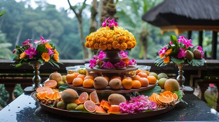 Fototapeta premium Sacrificial Ceremony with Fruits and Flowers 