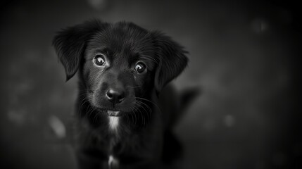 Background with a cute black puppy, AI-generative