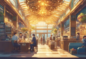 illustration of a person and the sparkle of big and small stars in anime and cartoon style