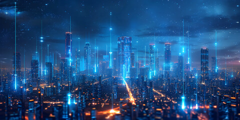 Obraz premium Neon Illuminated Futuristic Metropolis with Advanced Technology and Cyberpunk Aesthetic